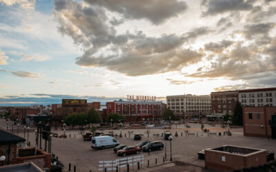 DEPOT-PLAZA-SKYLINE A view of the Downtown Cheyenne skyline, as seen from the corner of the Depot Plaza.