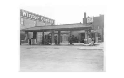 18TH-AND-PIONEER A historic photo of an empty gas station in Downtown Cheyenne.