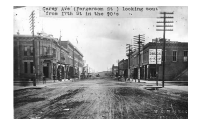 CAREY-AND-17TH-1890s A historic photo of a dirt street, taken in the 1890s.