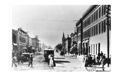 FERGUSON-LOOKING-NORTH A historic view of a dirt street in downtown Cheyenne.