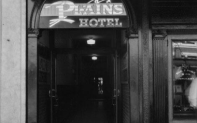 PLAINS-HOTEL-ENTRANCE A historic photo of the entrance to the Plains Hotel.