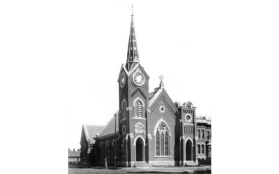 PRESBYTERIAN-CHURCH-22ND-AND-CAREY-1884 A historic photo of a Presbyterian church from 1884.