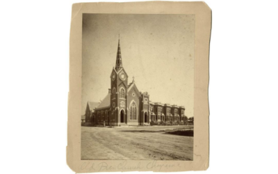 PRESBYTERIAN-CHURCH-22ND-AND-CAREY-1890 A historic photo of a Presbyterian church in 1890.