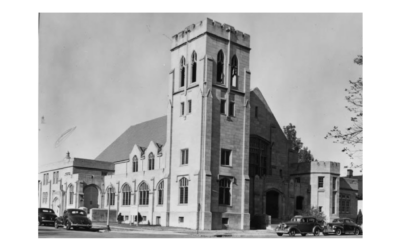 PRESBYTERIAN-CHURCH-22ND-AND-CAREY-1943 A historic photo of a Presbyterian church from 1943.