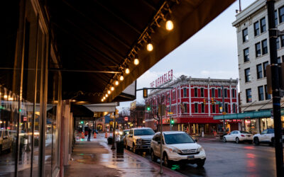 Rainy Capitol Avenue Wet sidewalks on Capitol Avenue, as seen from beneath a building awning.