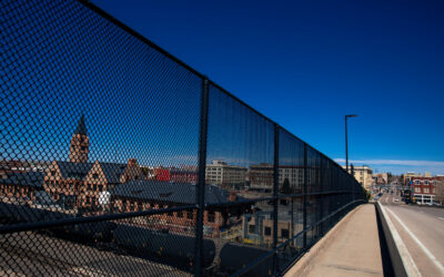 Central Bridge – Angled A sidewalk view from the Central Bridge in Cheyenne, angled to face the Cheyenne Depot.