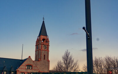 Streetlamp at Depot A streetlamp glows inside the Cheyenne Depot Plaza.