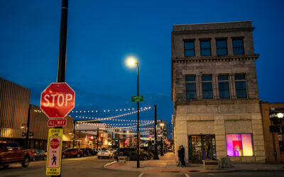 17th & Capitol A street view of the corner of 17th Street and Capitol Avenue, with string lights glowing overhead.