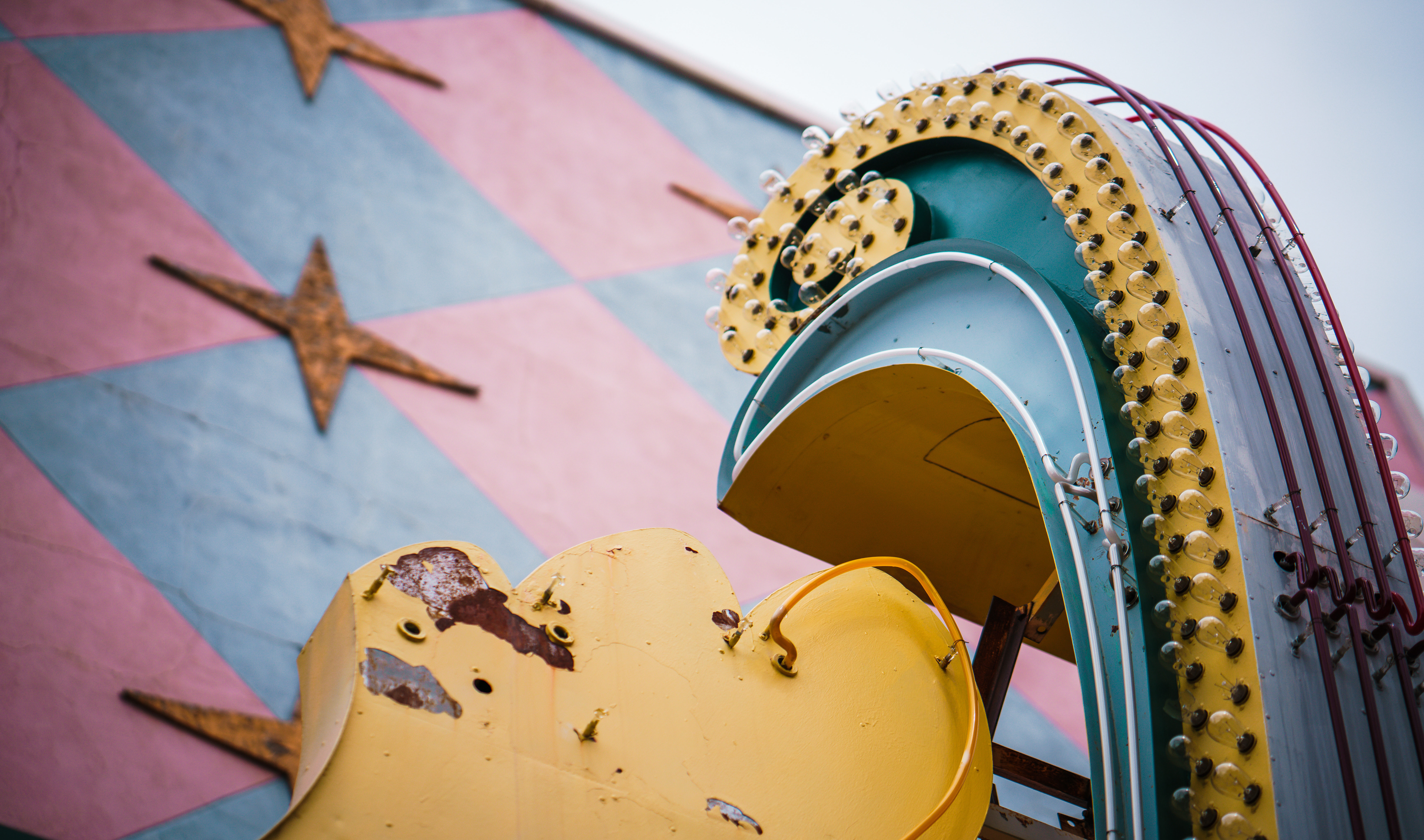 Close-up view of curved neon lights on The Lincoln in downtown Cheyenne