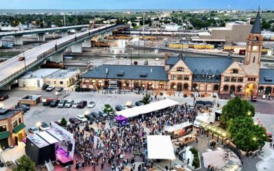Fridays on the Plaza: OVERVIEW An aerial view of the Cheyenne Depot Plaza during a live outdoor concert.