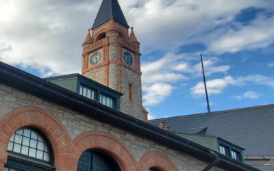 CLOCK TOWER The clock tower of the Cheyenne Depot rises behind the front of the building.