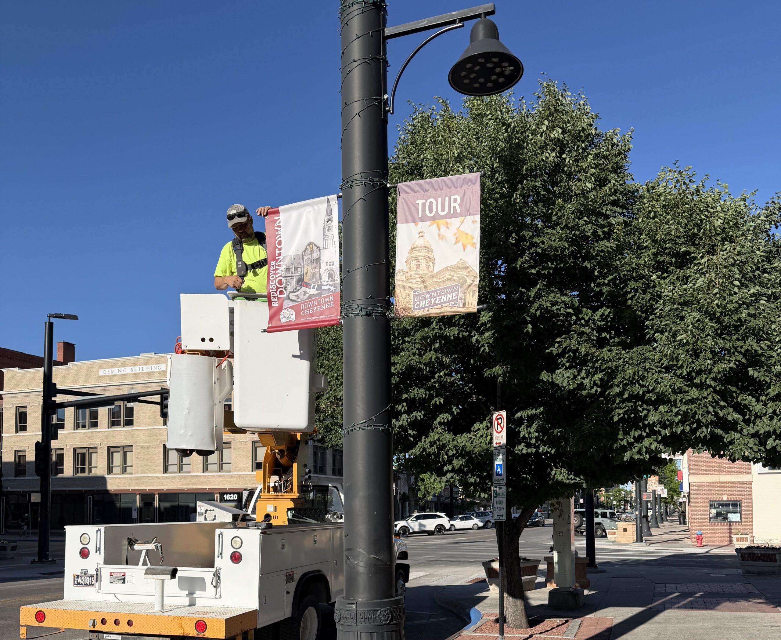 Banners being installed in downtown Cheyenne